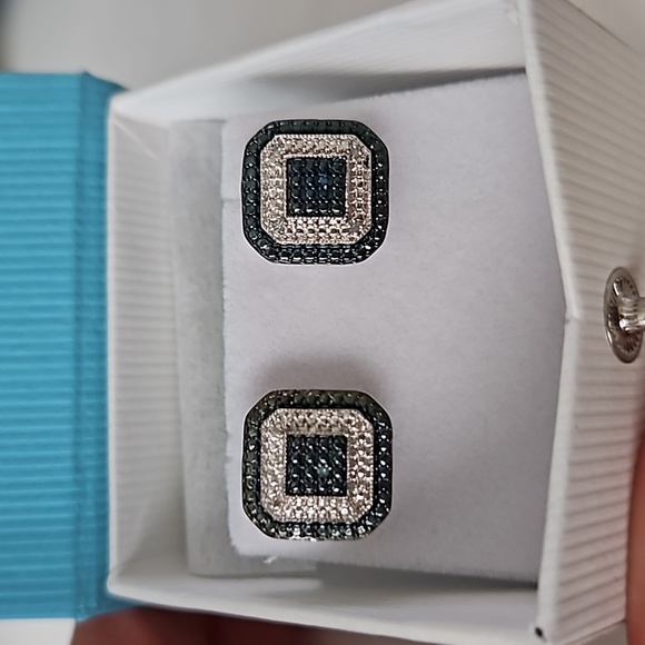 Jewelry - Vintage Genuine Blue Diamond Earrings | Natural Diamond Accented Rhodium